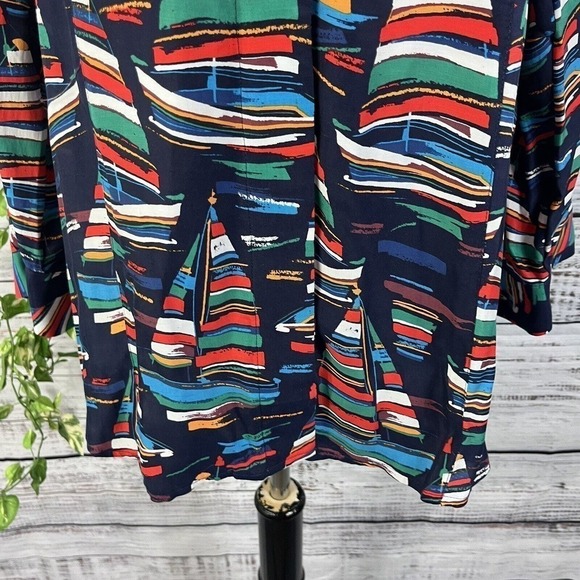 Soft Surroundings Blouse Shirt size Medium Sail Away Sailor Sail Boats Nautical - Picture 10 of 16
